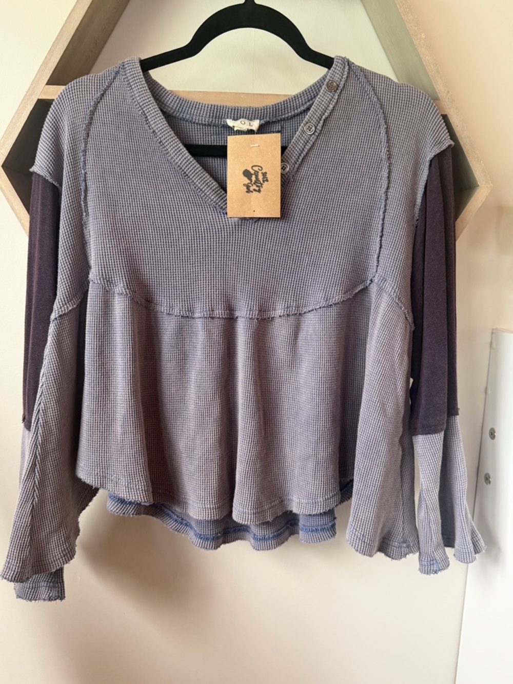 POL Lavender Layered Waffle Knit Button-Shoulder Top